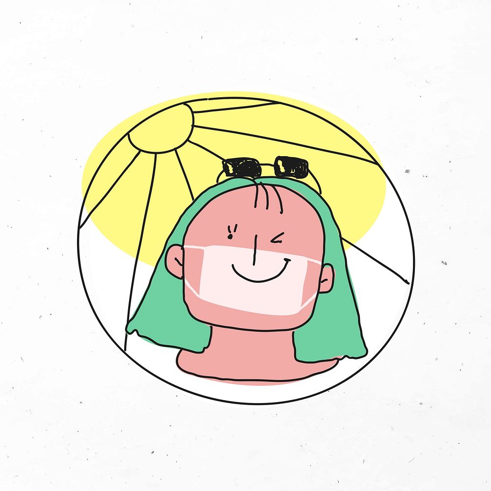 Girl in summer and mask vector new normal lifestyle doodle sticker
