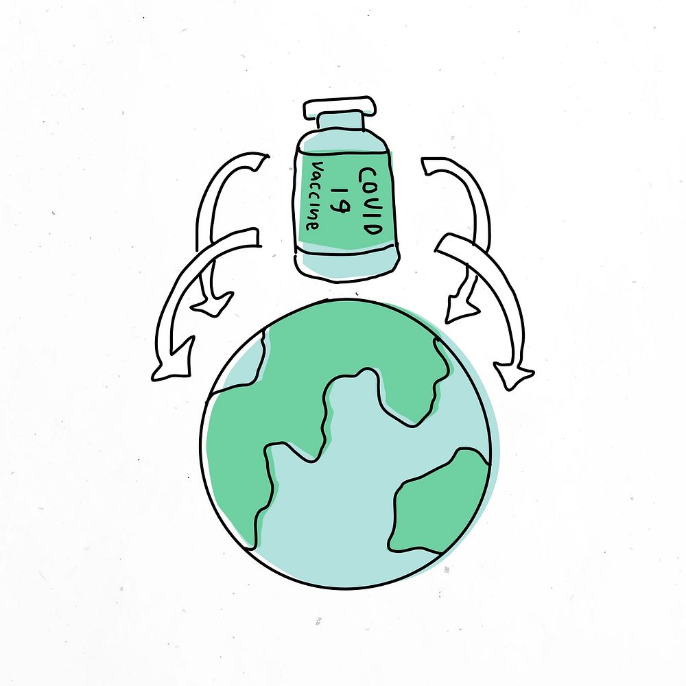 Global covid 19 vaccination psd doodle illustration