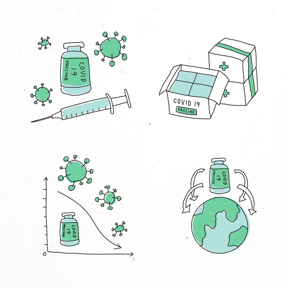 Covid 19 vaccine study psd doodles illustration