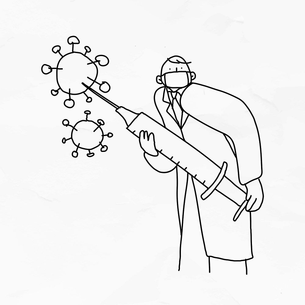 Doctor with influenza vaccine psd in a syringe illustration