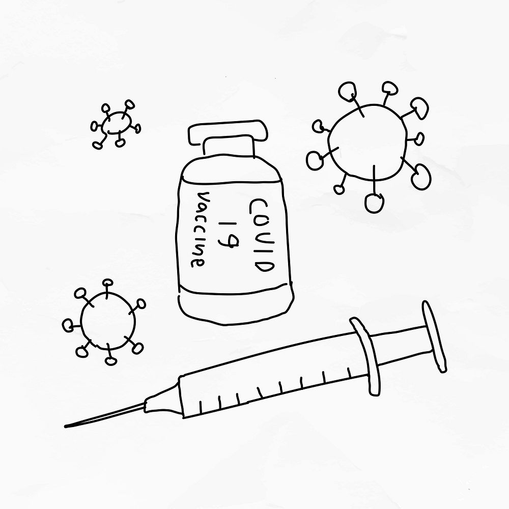 Covid 19 vaccine psd doodle illustration vial with needle doodle for clinical trial