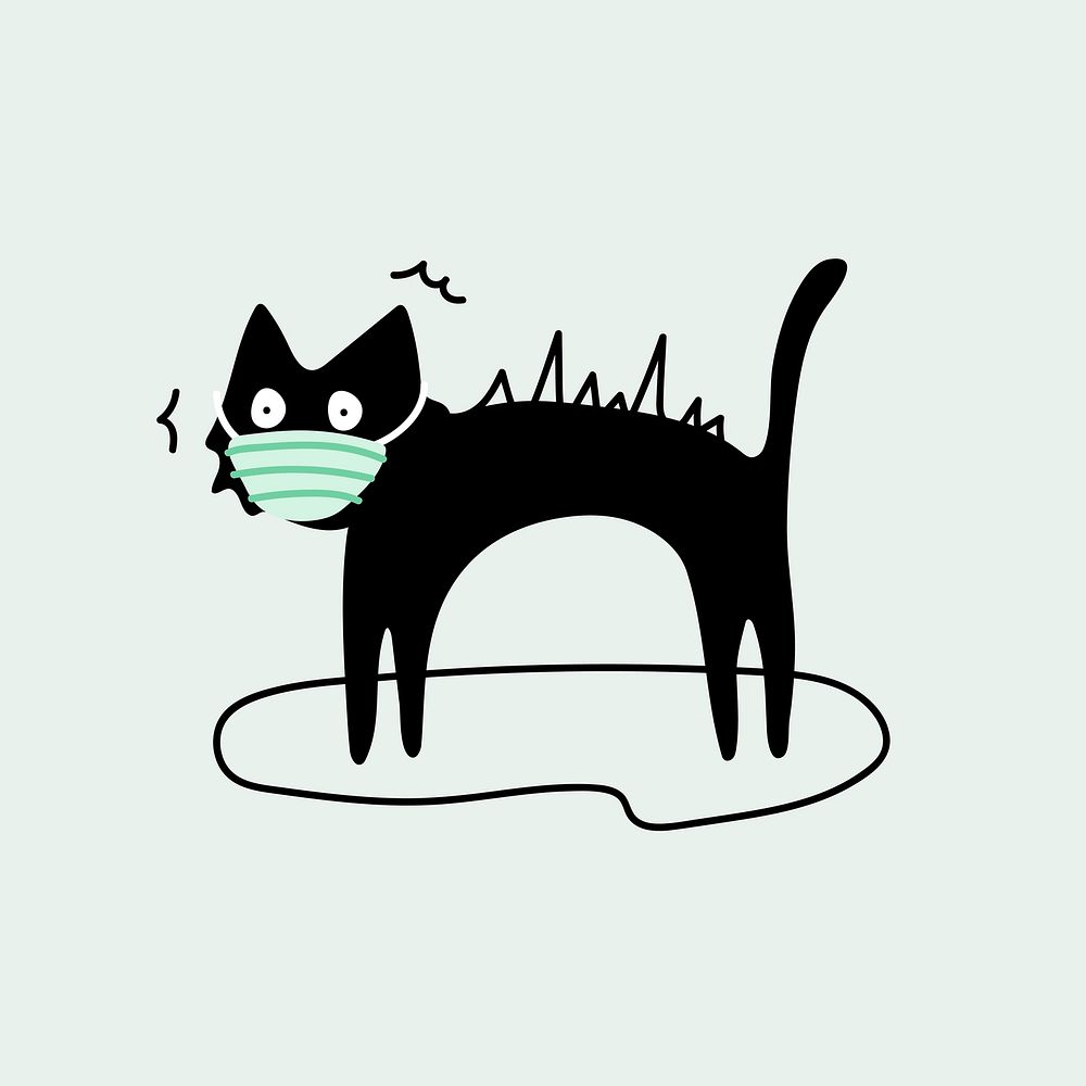 Black cat wearing a surgical mask vector