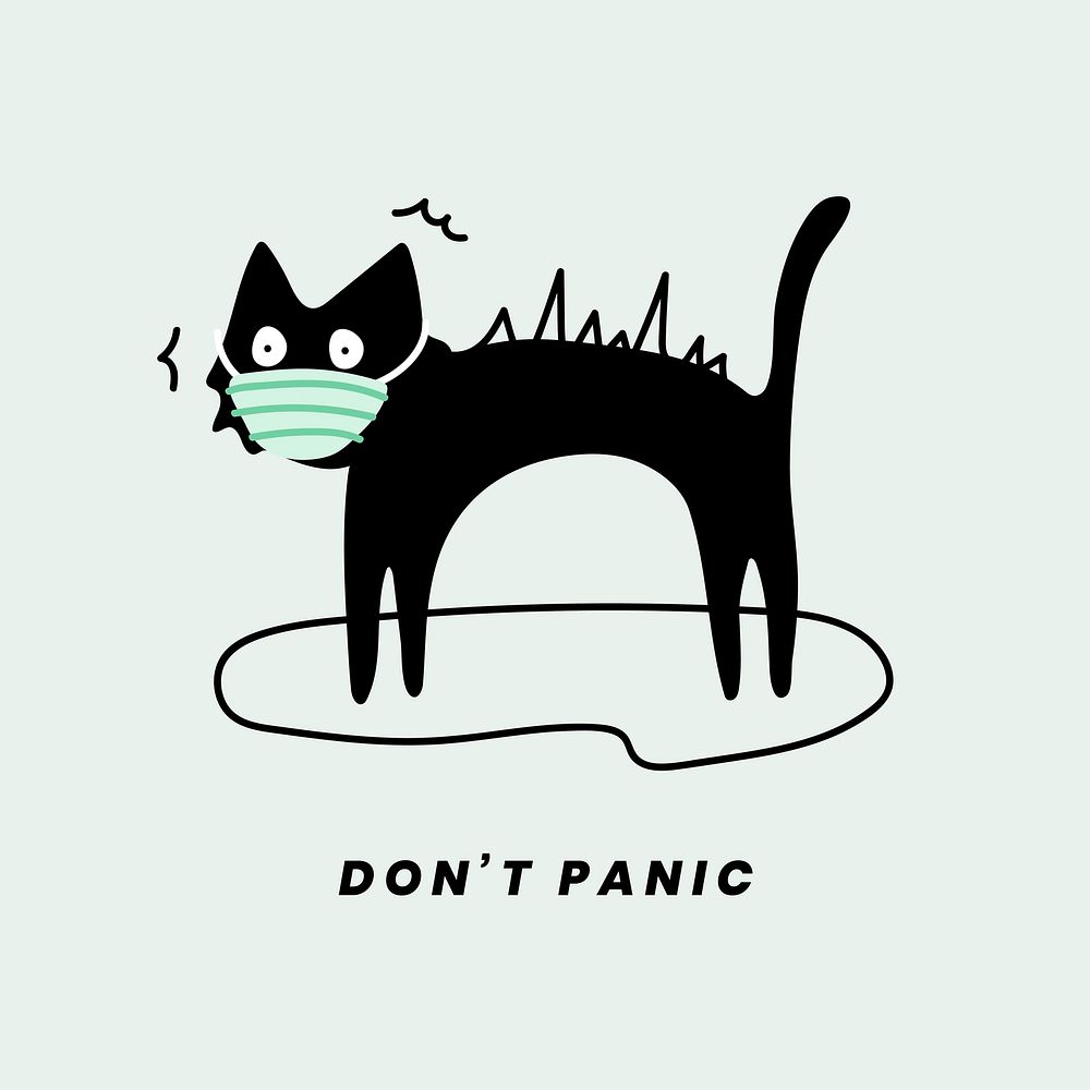 Don't panic black cat social template vector
