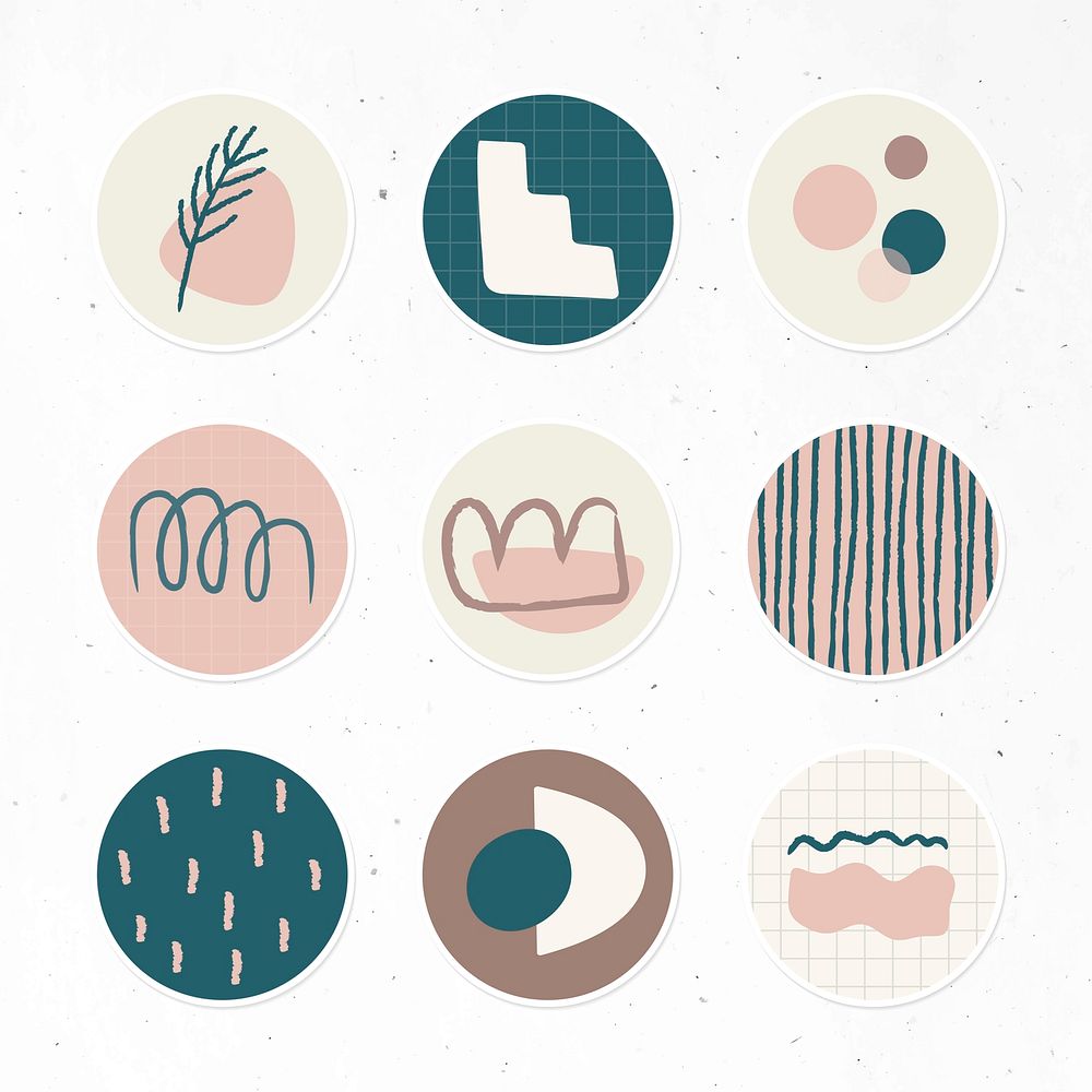 Minimal doodle social story highlights icon set vector