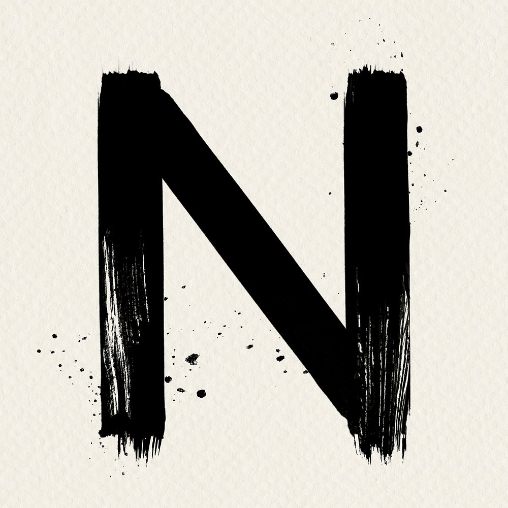 Letter N grunge brush stroke vector typography
