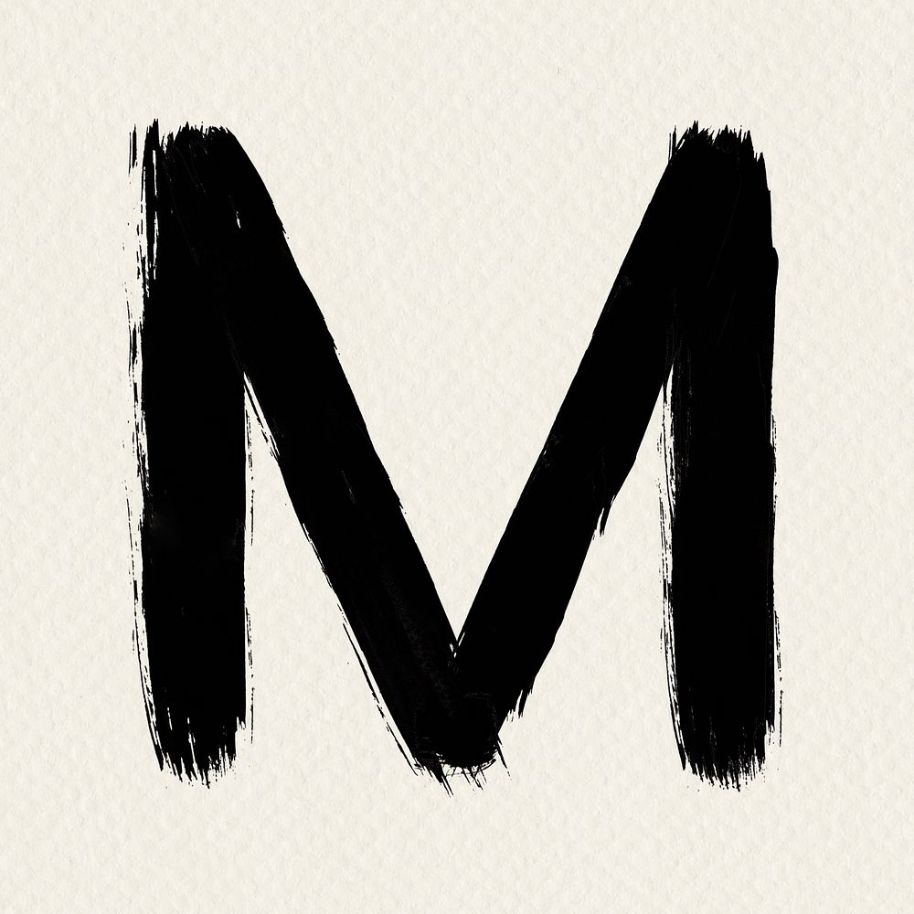 Alphabet M paint brush stroke style typography 