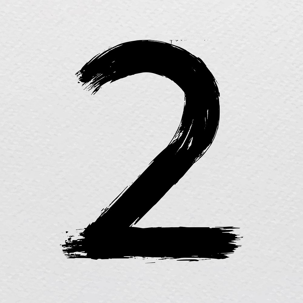 Number 2 brush stroke hand drawn vector font style  