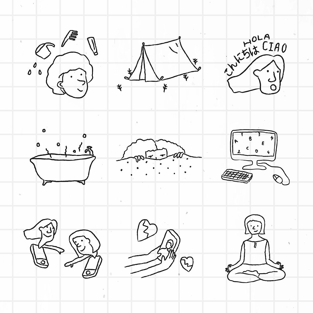 Stuck at home to do list doodle style vector set