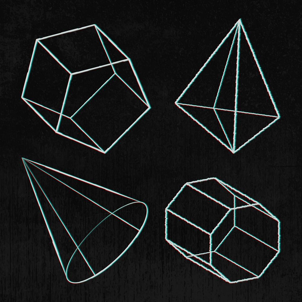 3D glitch geometric shape design element set 