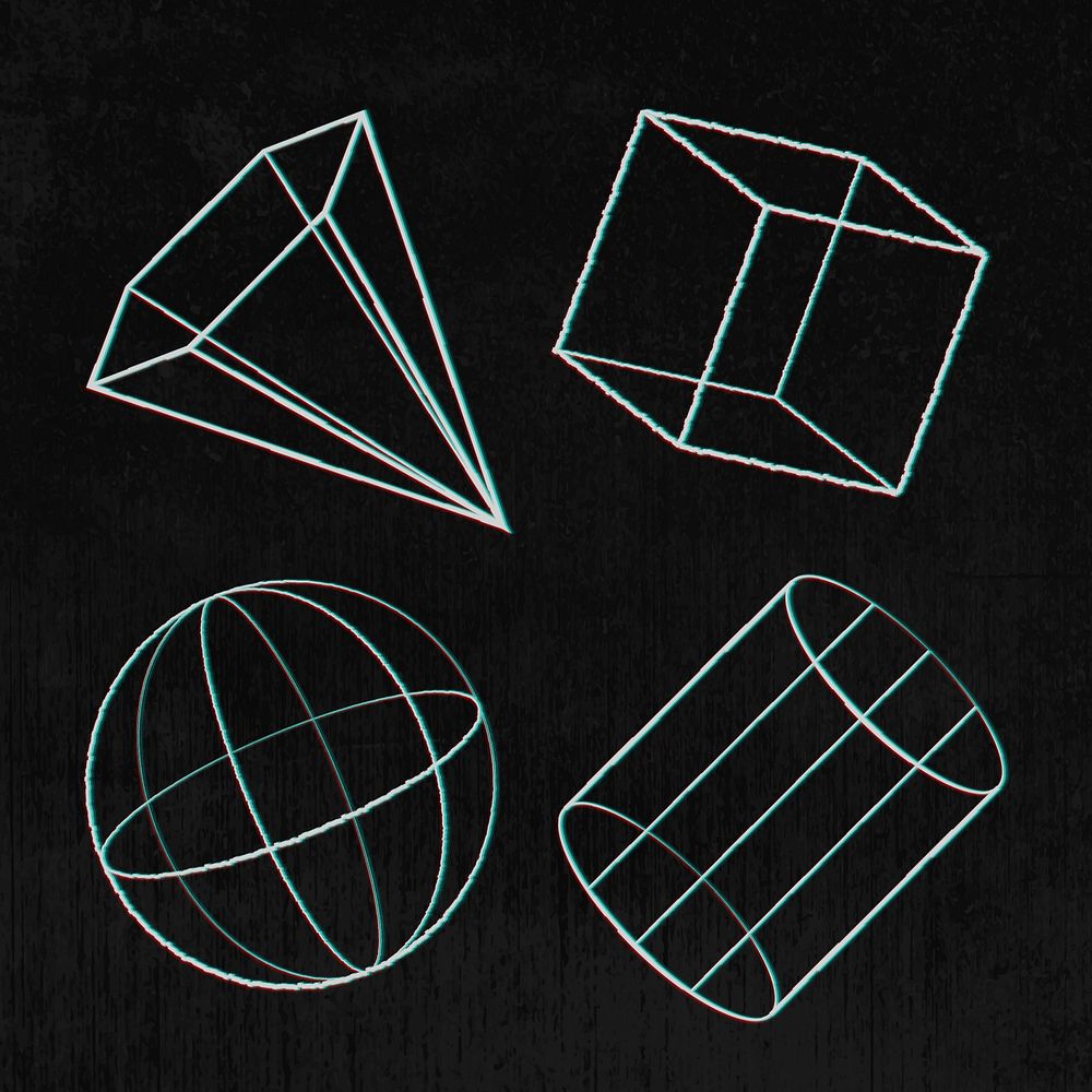 3D glitch geometric shape design element set 