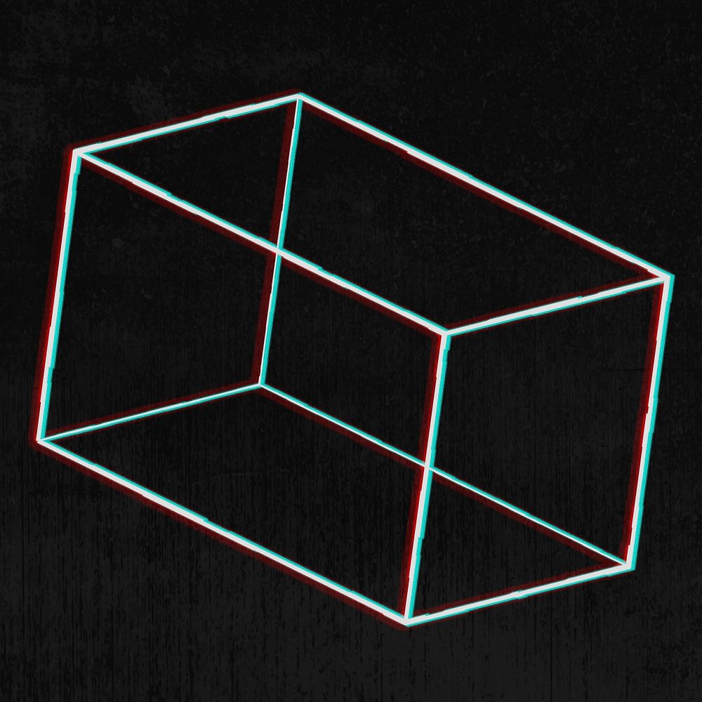 3D cuboid with glitch effect on a black background