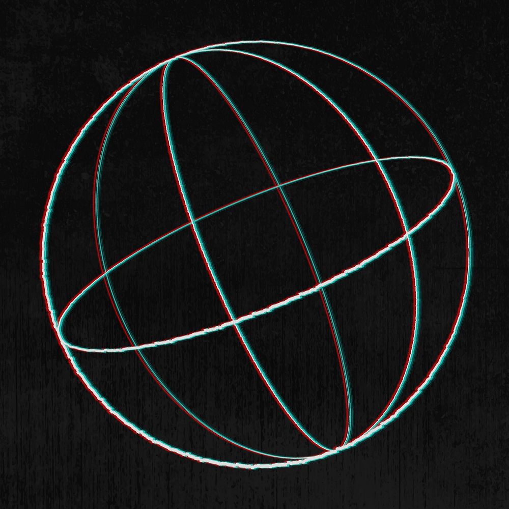 3D sphere outline with glitch effect on a black background 
