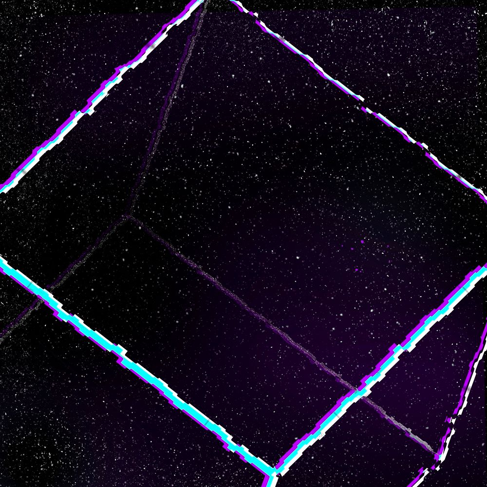 Glitch neon cubic pattern on a galaxy background