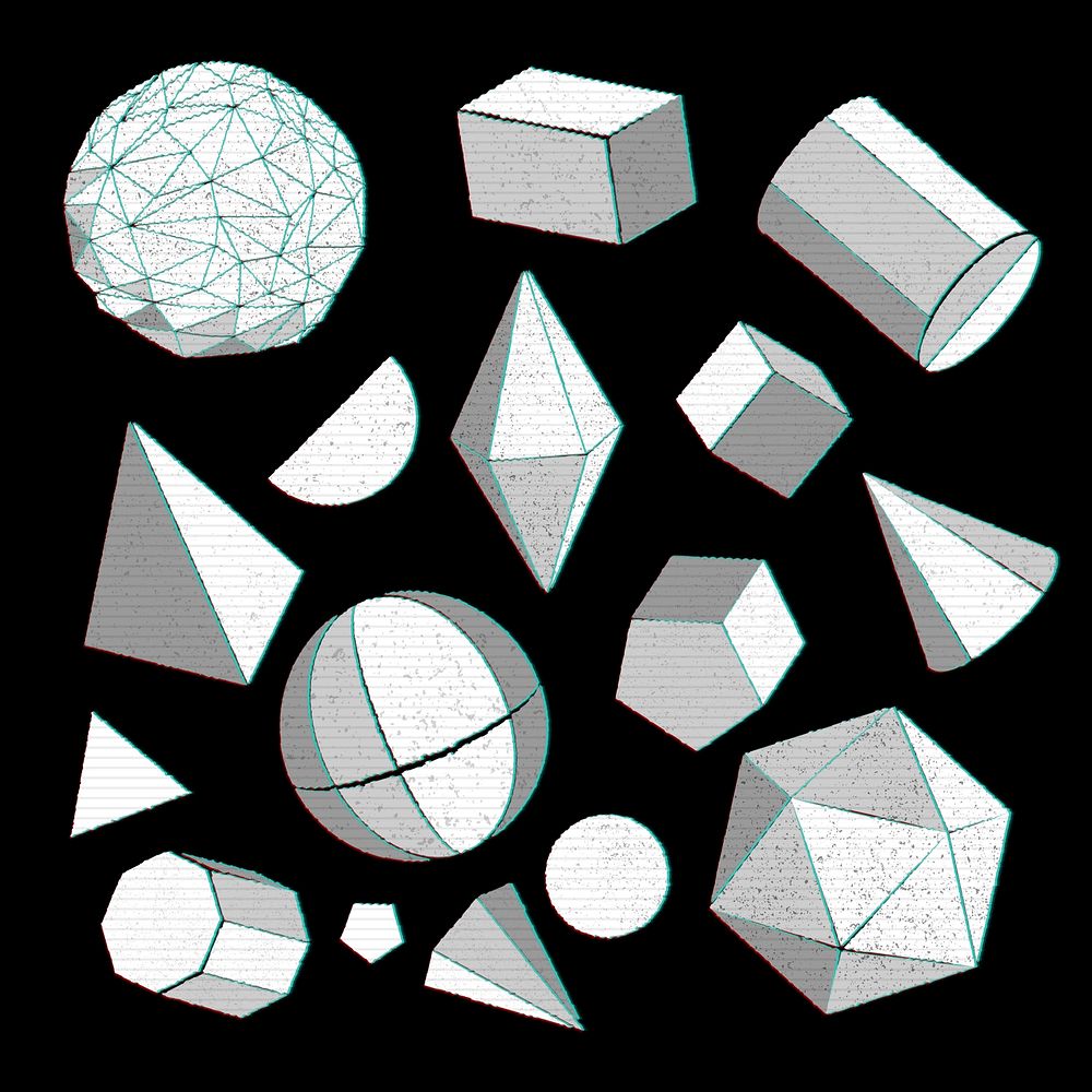3D gray glitch geometric shape design element set