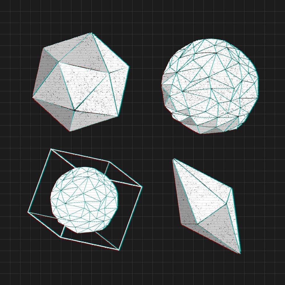 3D gray glitch geometric shape design element set