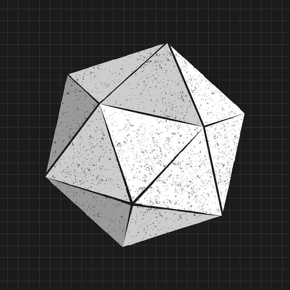 Gray 3D icosahedron on a black background vector 