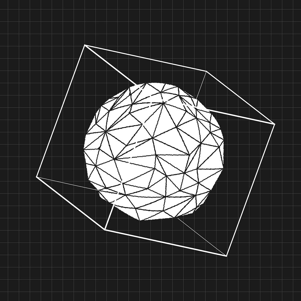 Distorted 3D icosahedron in a cube on a black background vector 