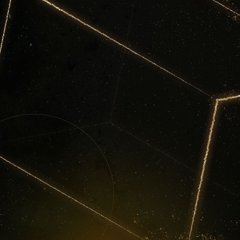 3D gold outline cuboid on a black background