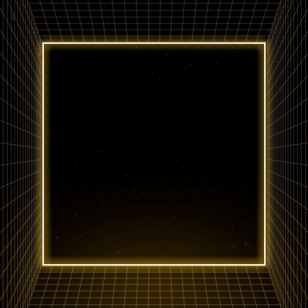 Yellow neon frame on 3d grid patterned background