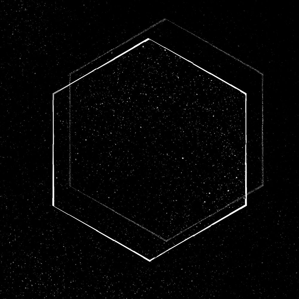 White hexagon shape on a black background 
