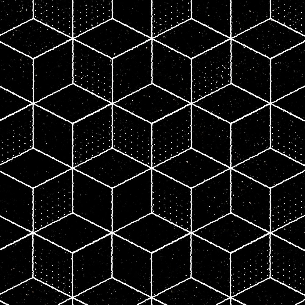 Seamless 3D geometric cubic pattern on a black background vector 