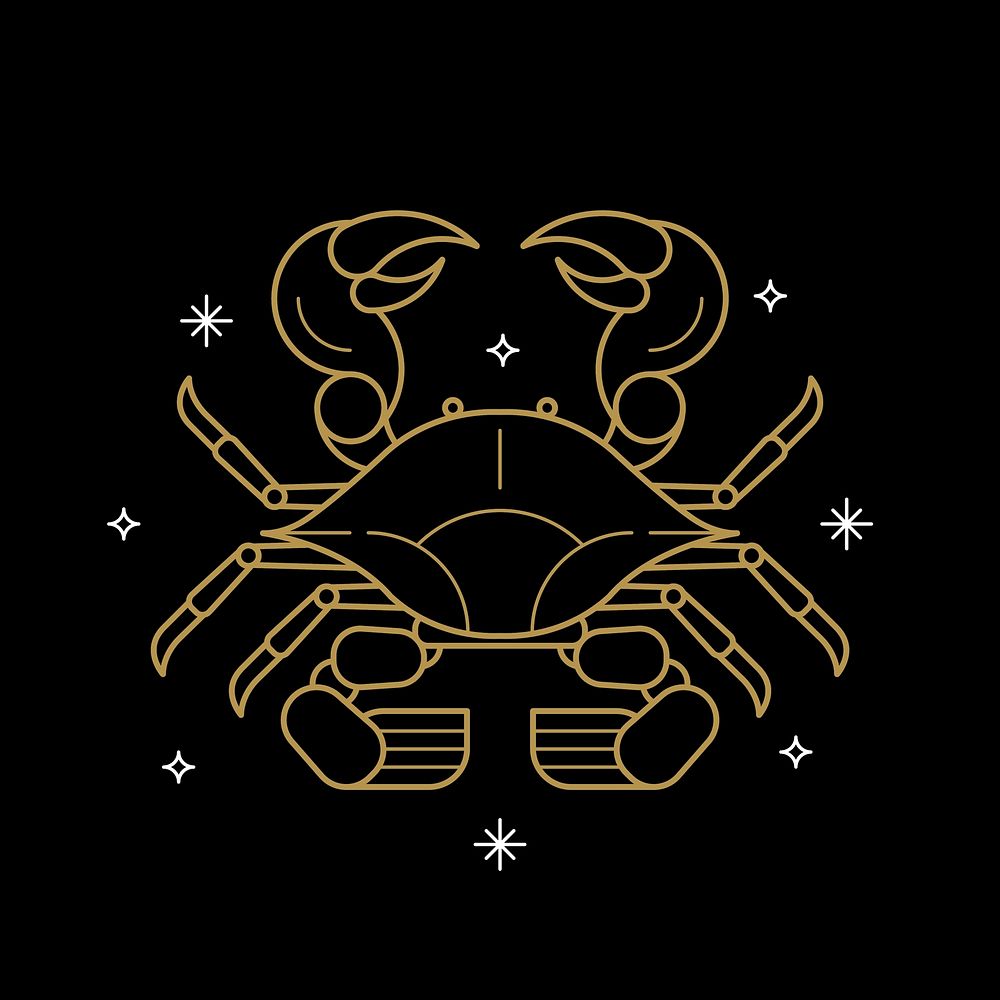 Gold Cancer astrological sign on a black background vector