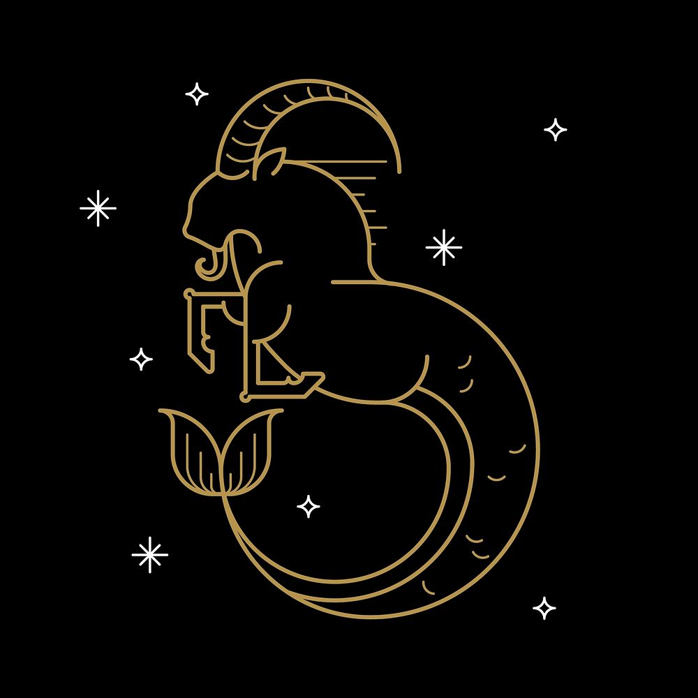 Gold Capricorn astrological sign on a black background vector