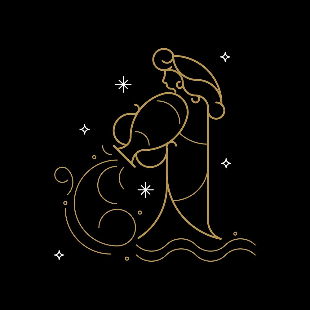 Gold Aquarius astrological sign on a black background vector
