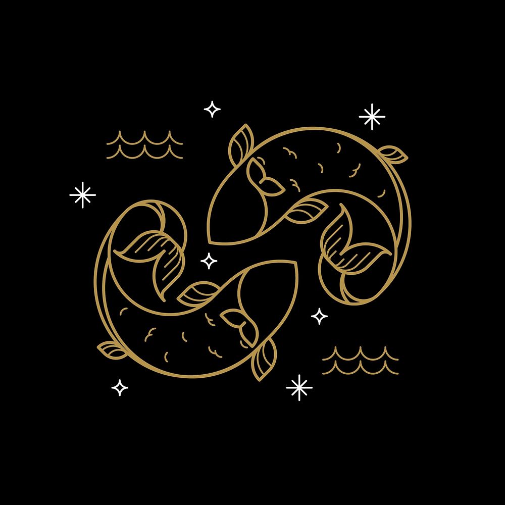 Gold Pisces astrological sign on a black background vector