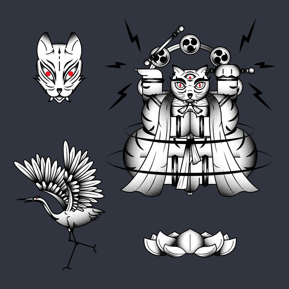 Bakeneko with Raijin drums, Japanese monster cat element on a dark background vector