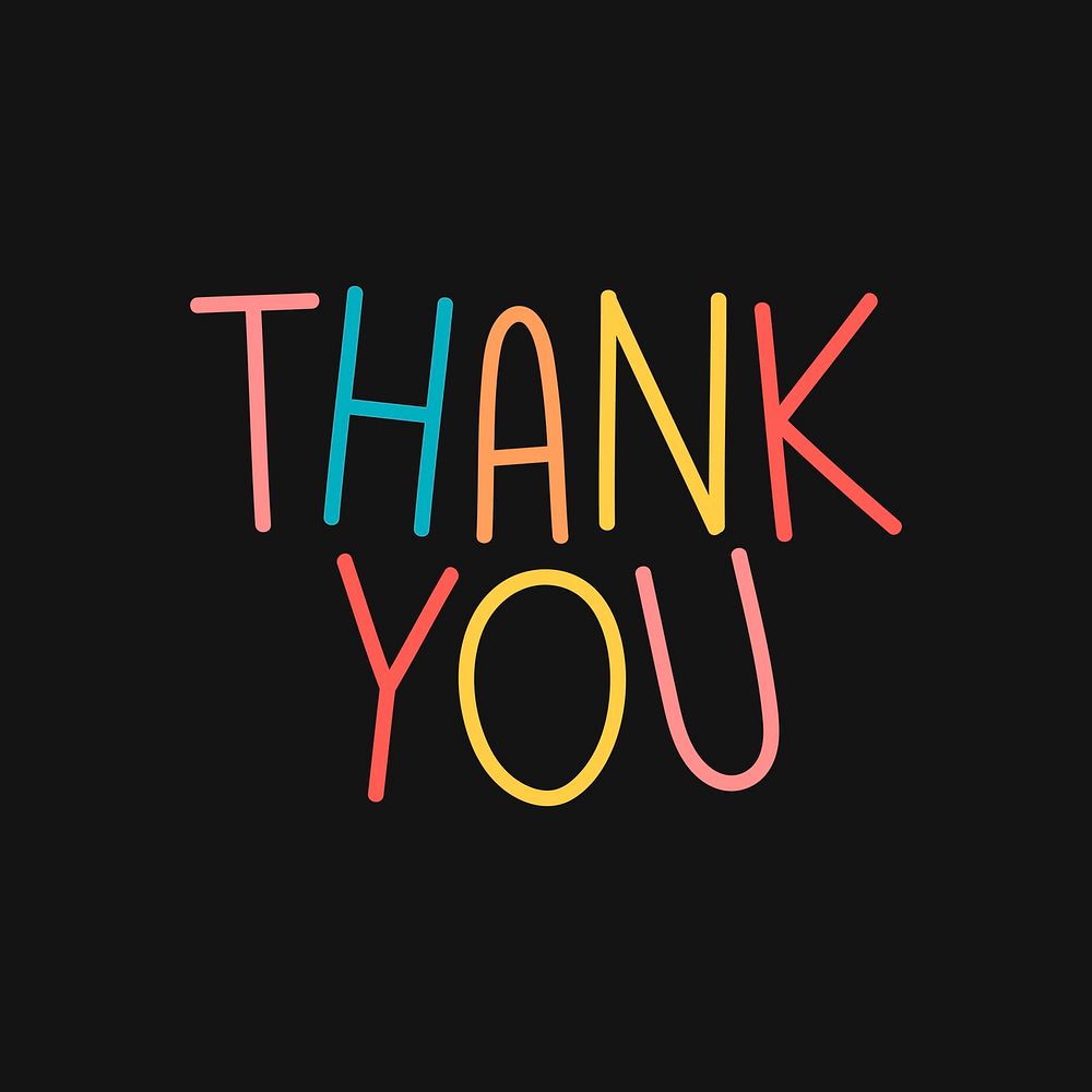 Colorful THANK YOU typography on a black background vector