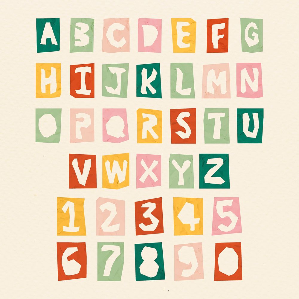 Psd numbers and alphabets typography set 