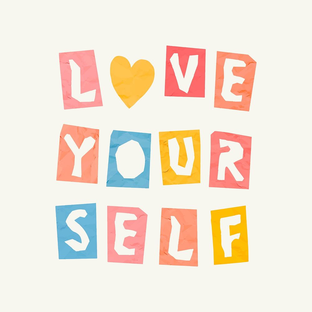 Love yourself colorful typography paper cut font