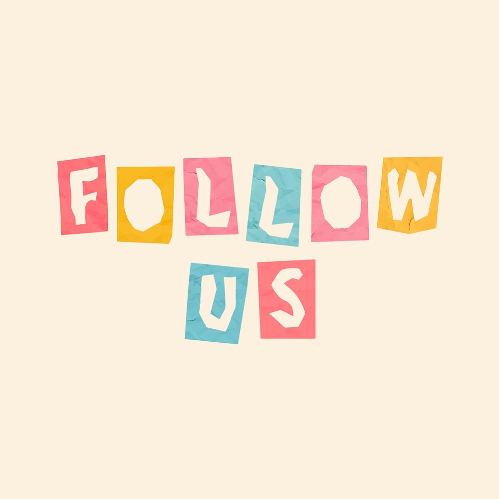 Follow us paper cutout font colorful typography