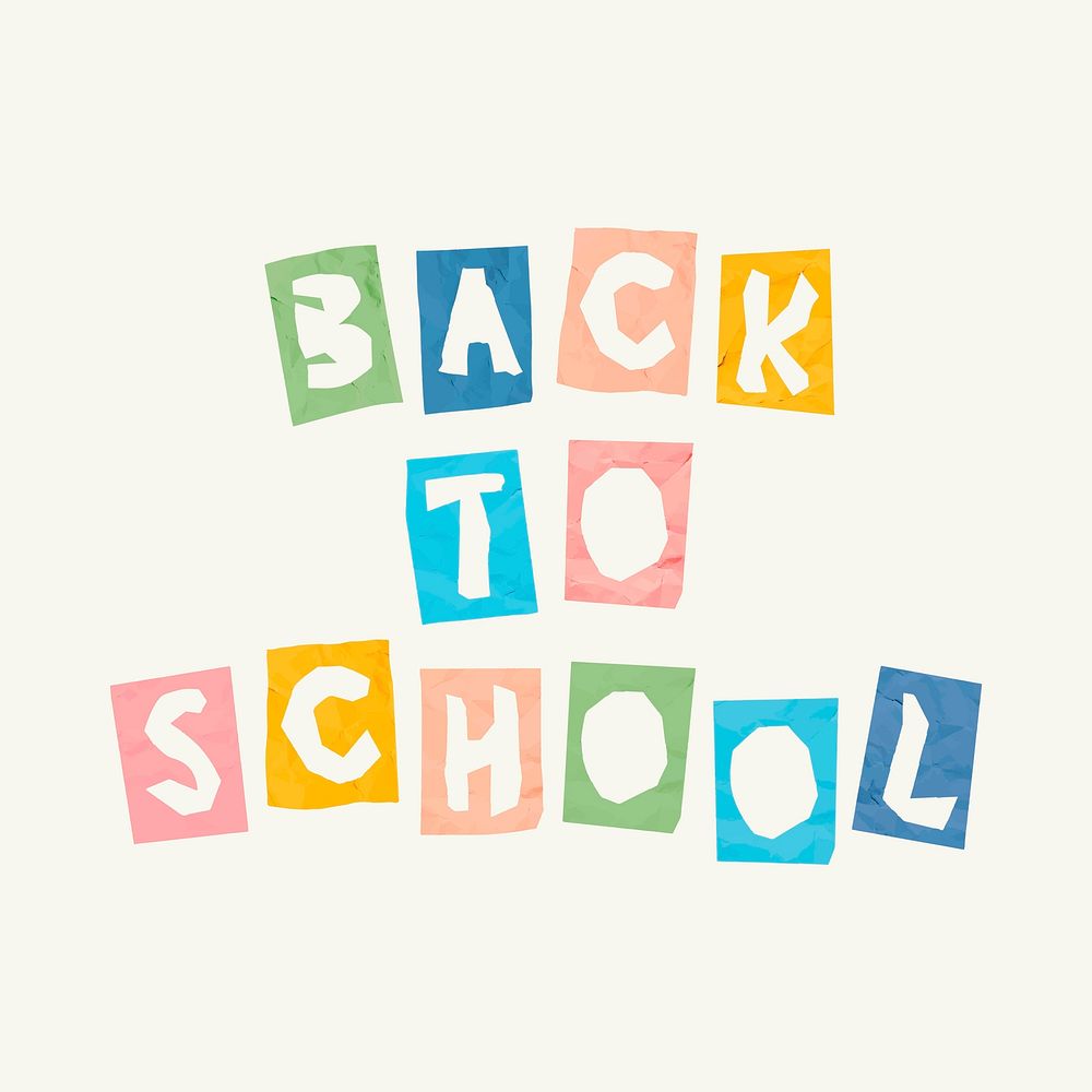Back to school paper cut lettering colorful typography font