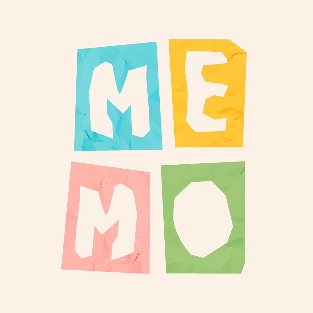 Memo word colorful typography paper cut font