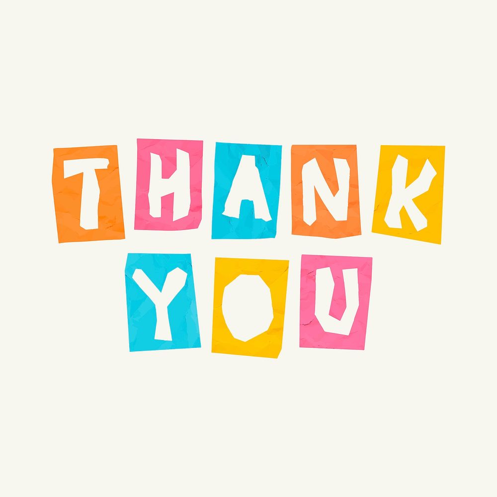 Thank you word colorful typography paper cut font