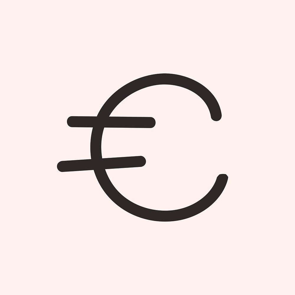 Pastel Euro sign symbol doodle font hand drawn