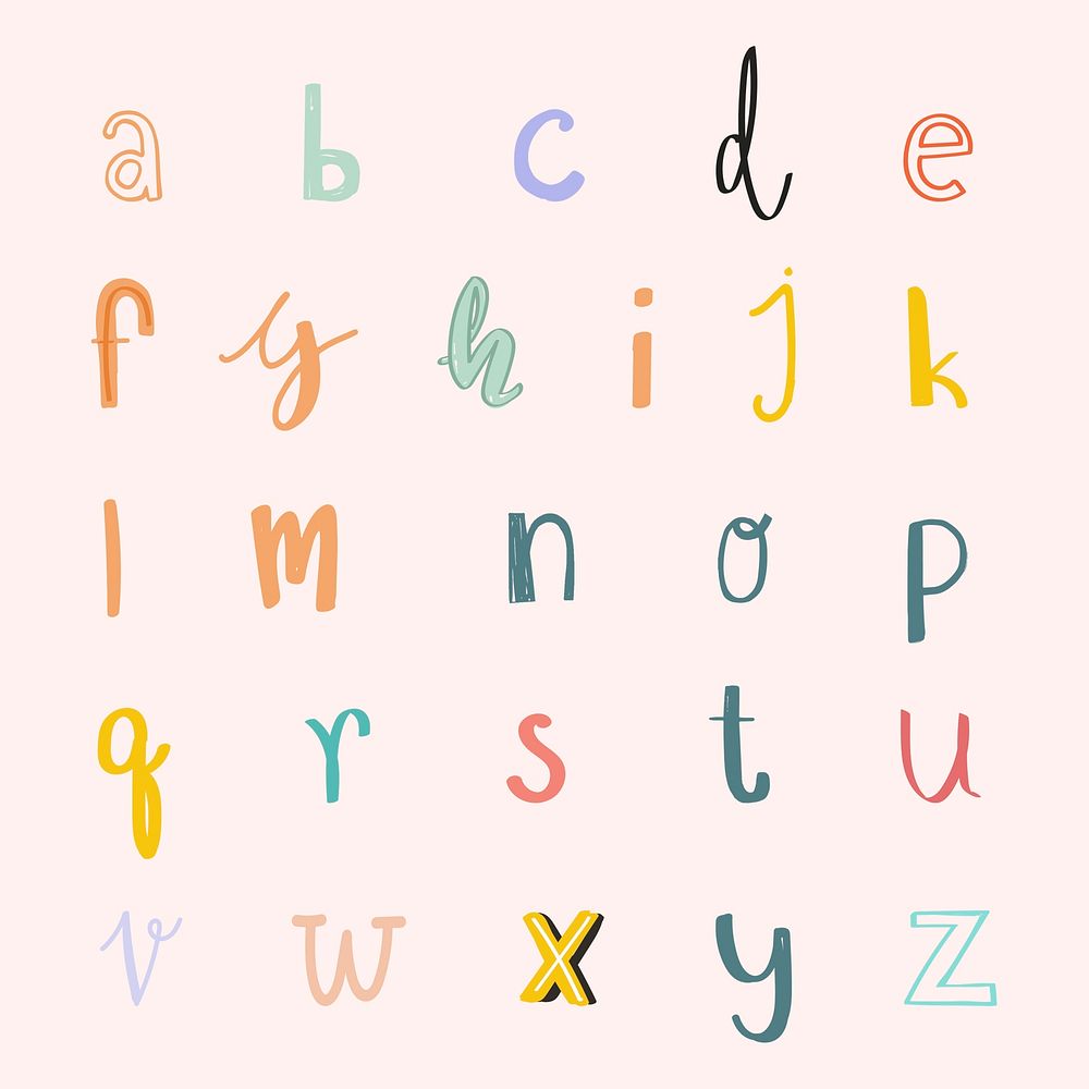 Pastel doodle alphabet psd word art set