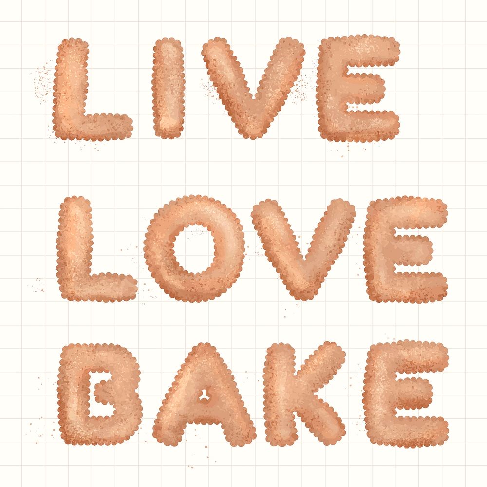 LIVE LOVE BAKE cookie style typography vector
