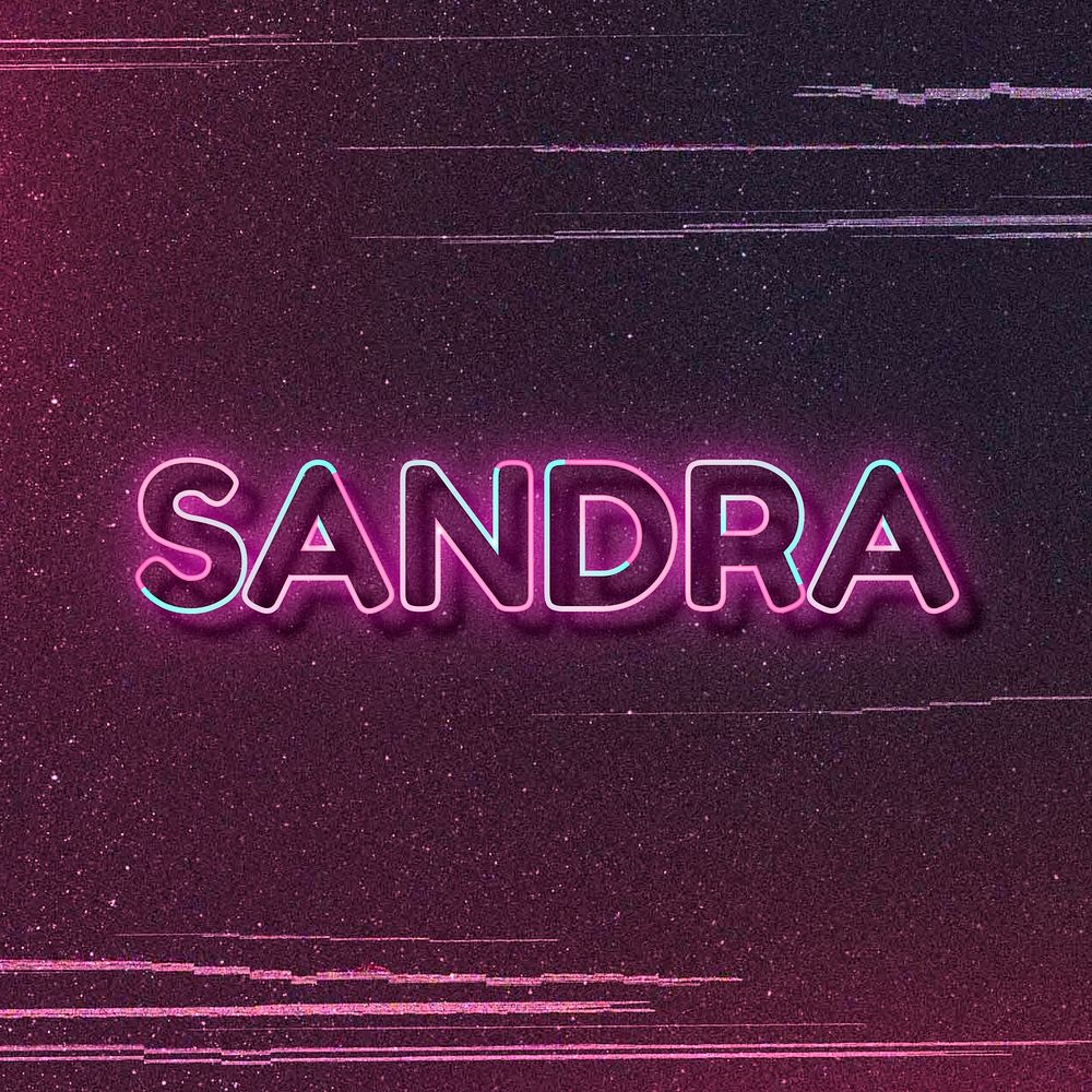 Sandra neon name block letter typography vector