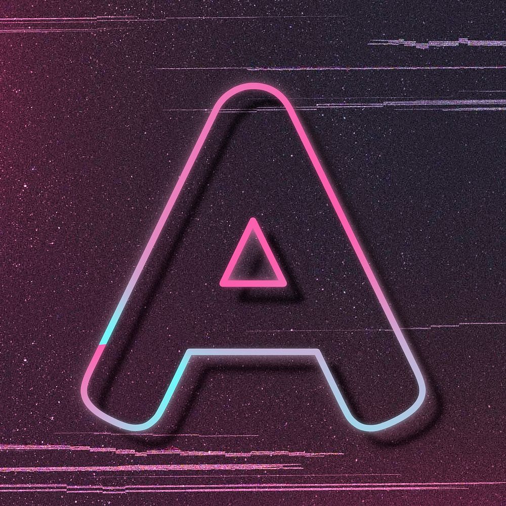 Pink neon glow letter A psd font typography