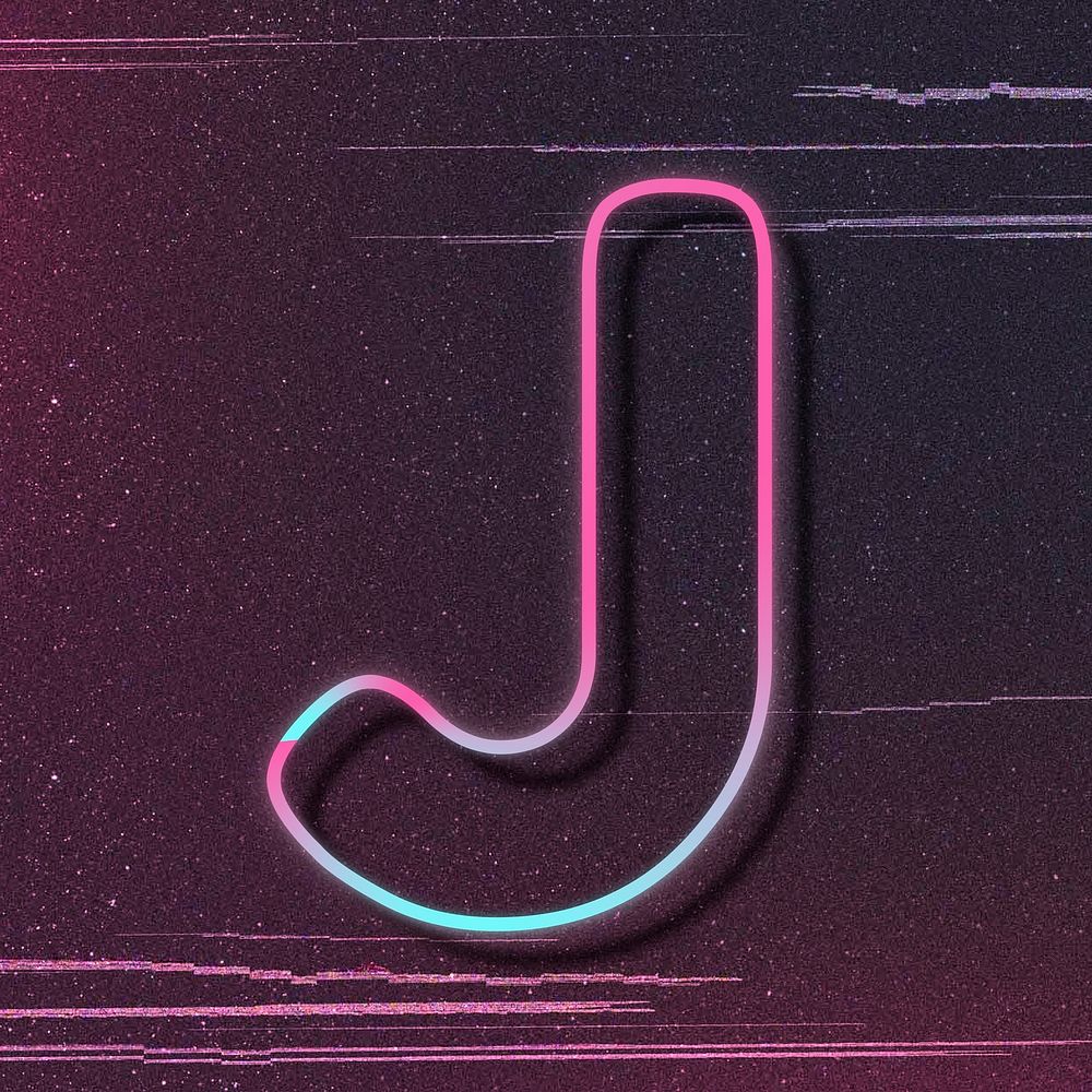 Pink neon glow letter J psd font typography