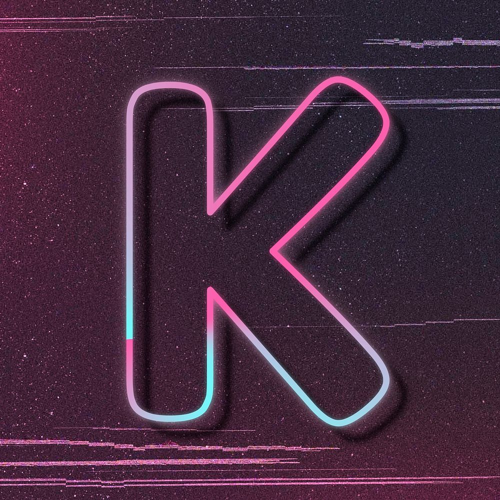 Pink neon glow letter K psd font typography