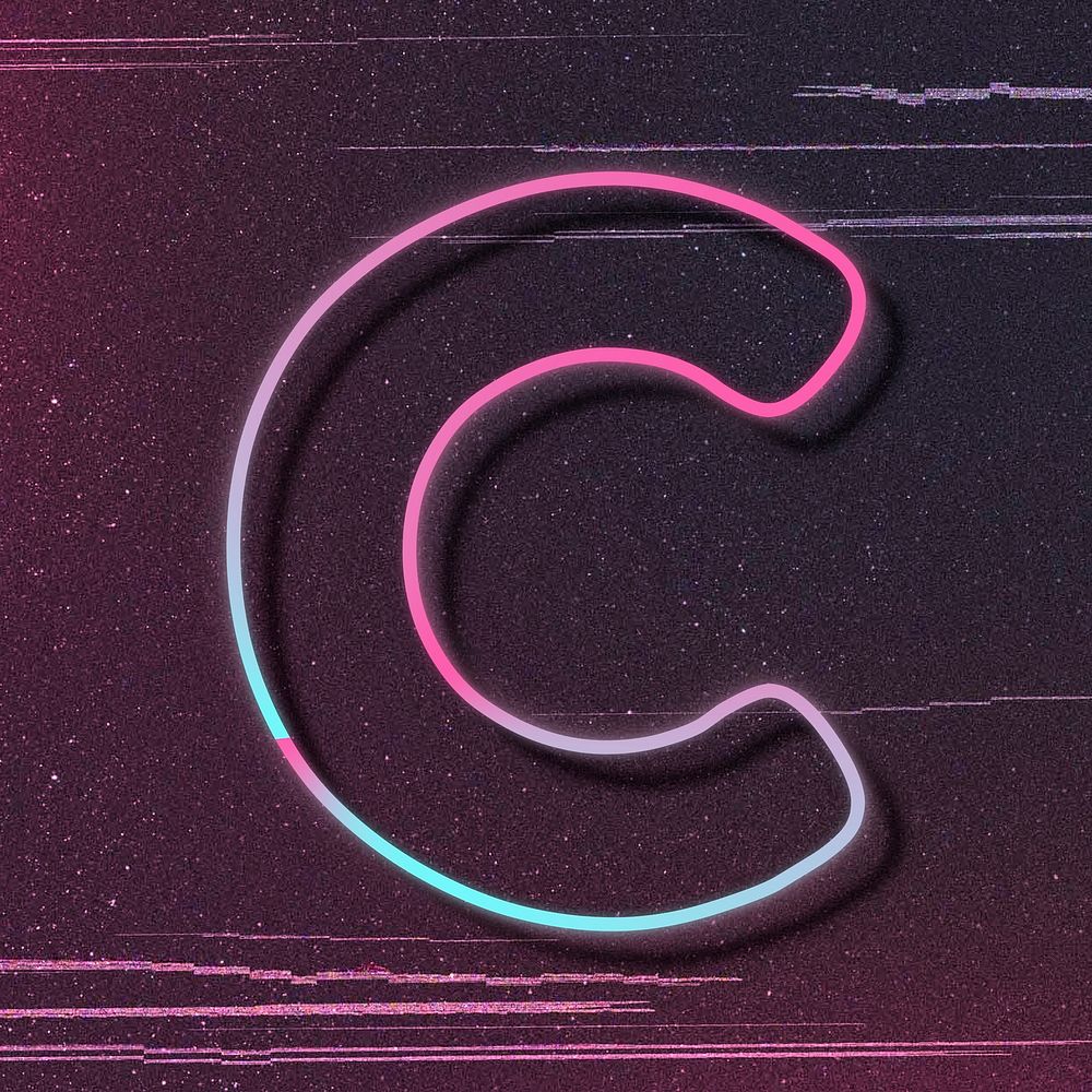 Pink neon glow letter C psd font typography