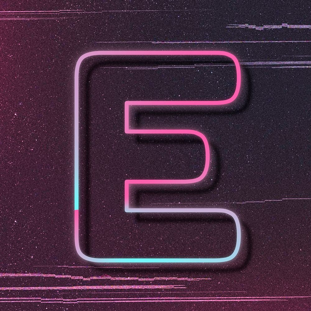 Pink neon glow letter E psd font typography