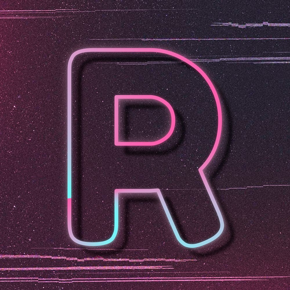 Letter R psd pink neon font typography
