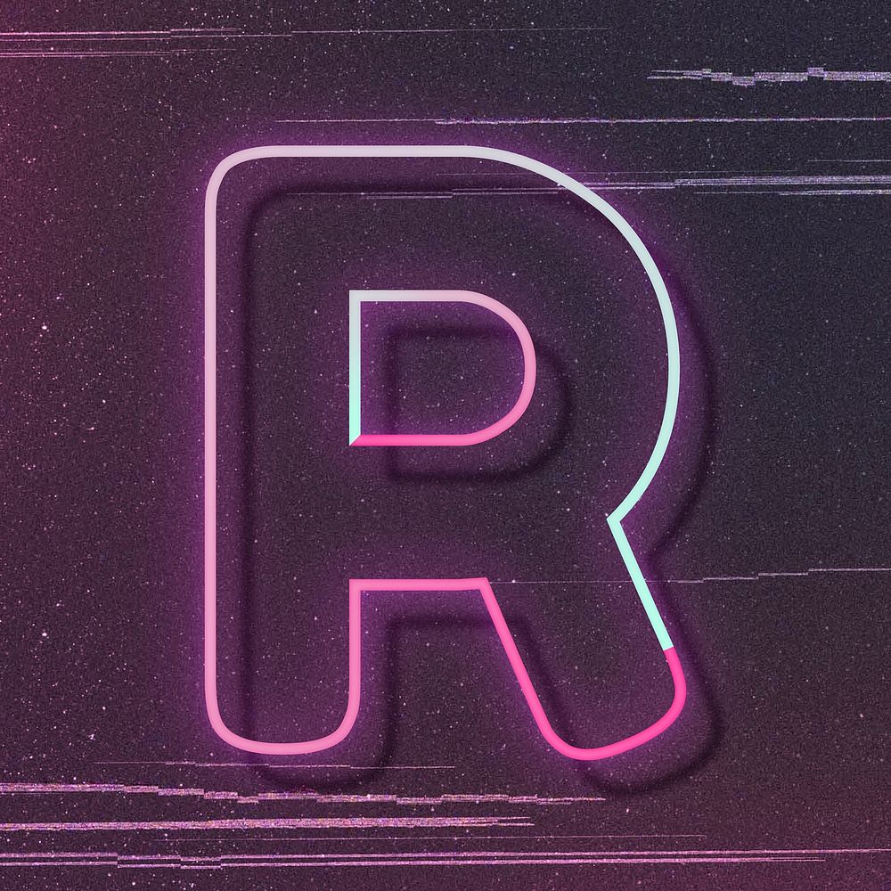 Letter R vector pink neon font typography