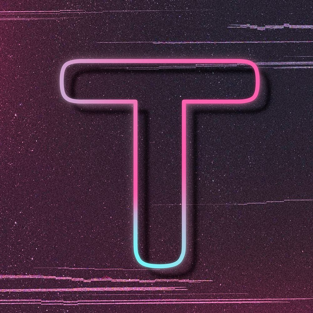 Pink neon glow letter T psd font typography