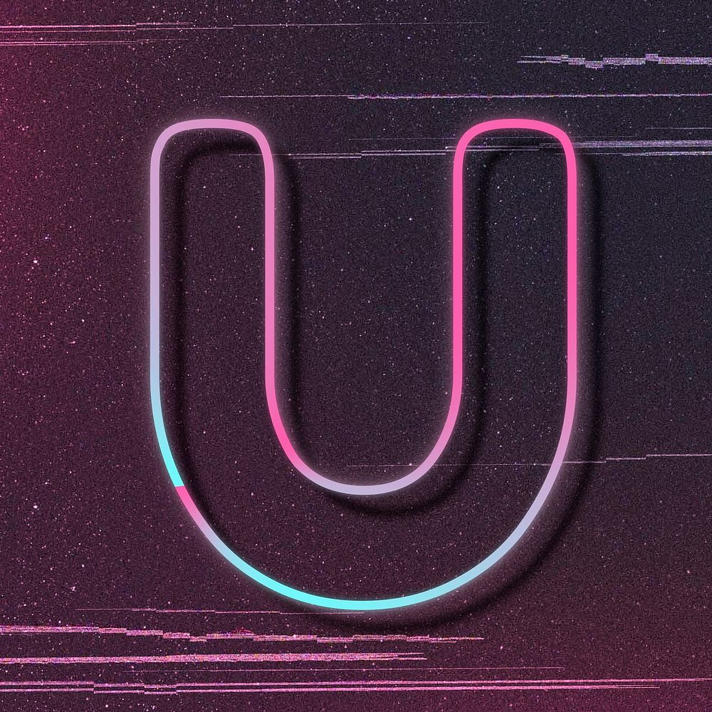 Pink neon glow letter U psd font typography
